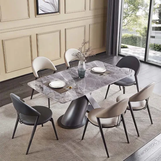 Tavolo da pranzo moderno con base in acciaio inossidabile per uso domestico in marmo/lastra di roccia