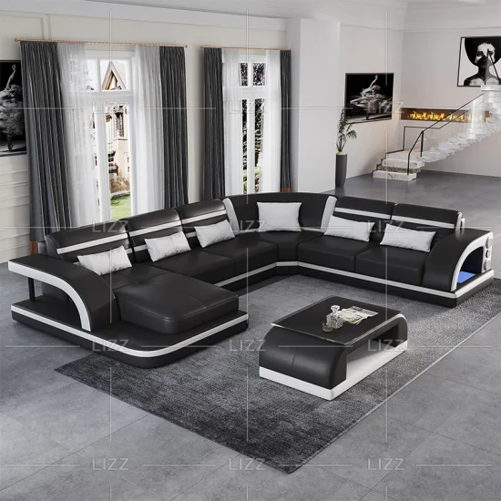 Set di divani a forma di U per soggiorno in vera pelle fatti in casa Mobili per ufficio funzionali per la vendita calda per il tempo libero