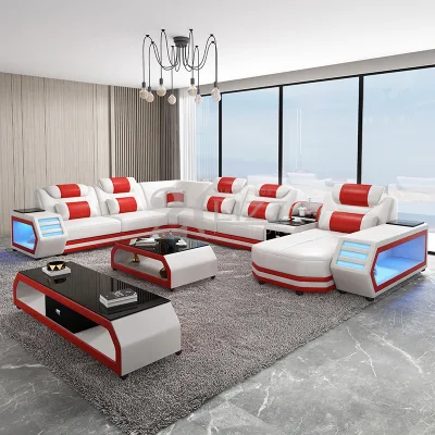 Divano componibile intelligente in pelle per mobili funzionali per la casa, soggiorno, con luci LED colorate